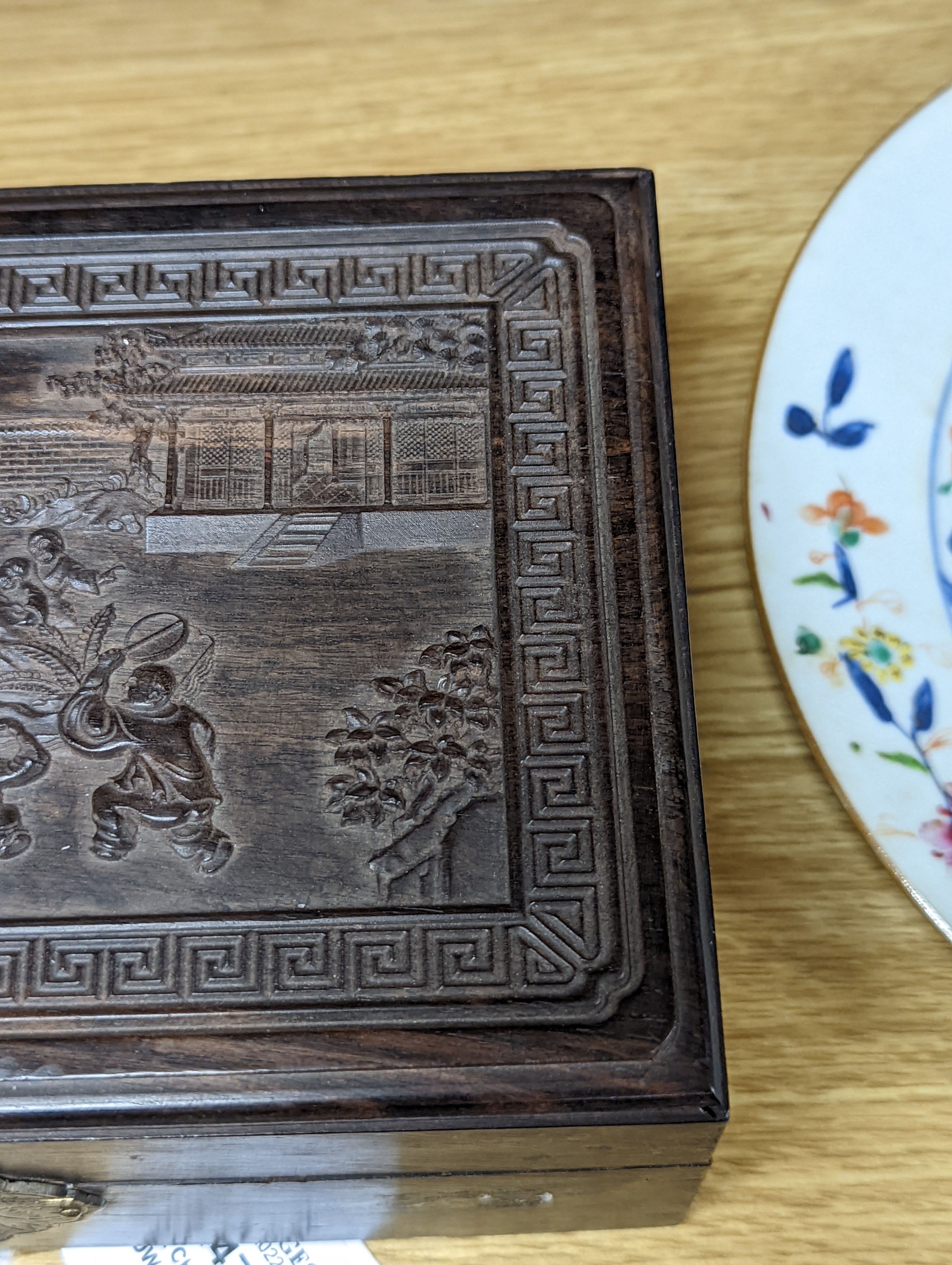 A Chinese hardwood box, 8.5in. (21.5cm)